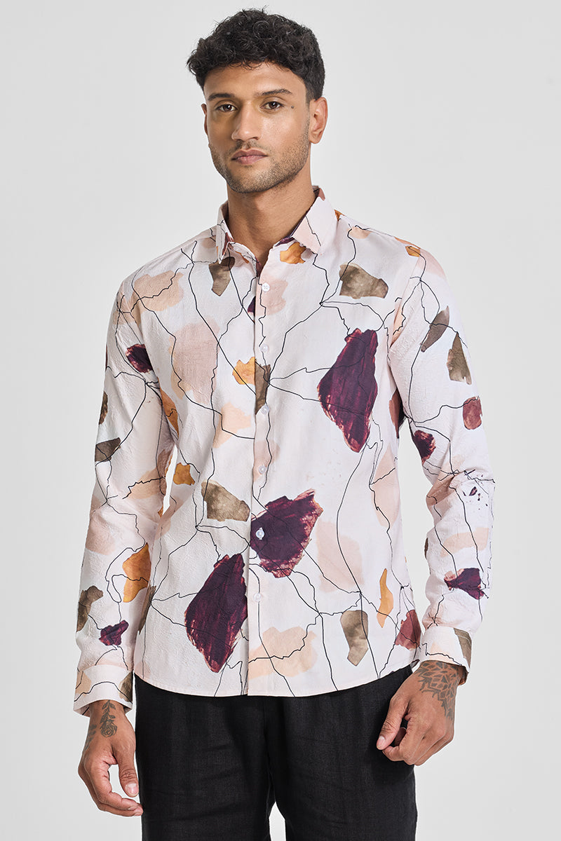 Orange Abstract Slim Fit Shirt