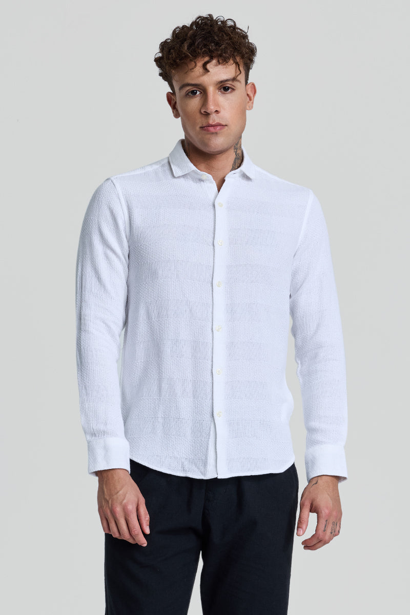 White Textured Slim Fit Shirt