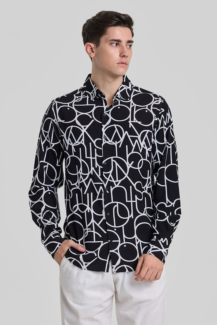 Black Abstract Slim Fit Shirt