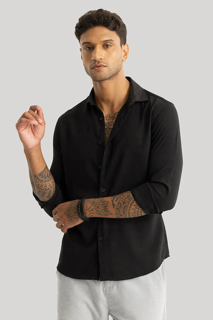 Anselmo Black Self-Design Shirt