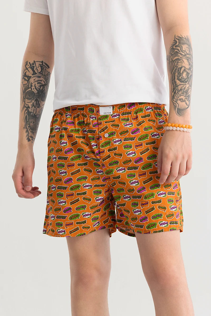 Gry Doodle Orange Printed Boxer