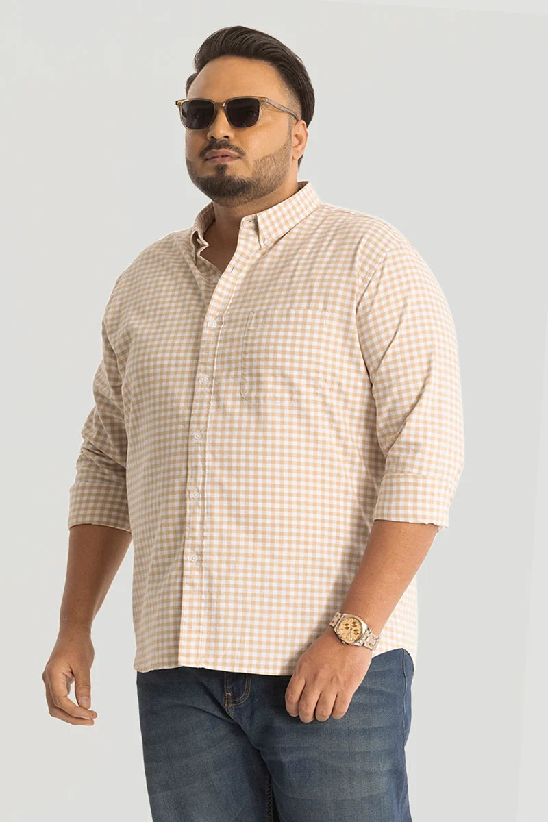 Beige Oxford Checks Plus Size Shirt