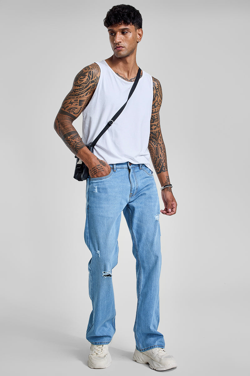 Light Blue Distressed Bootcut Jeans