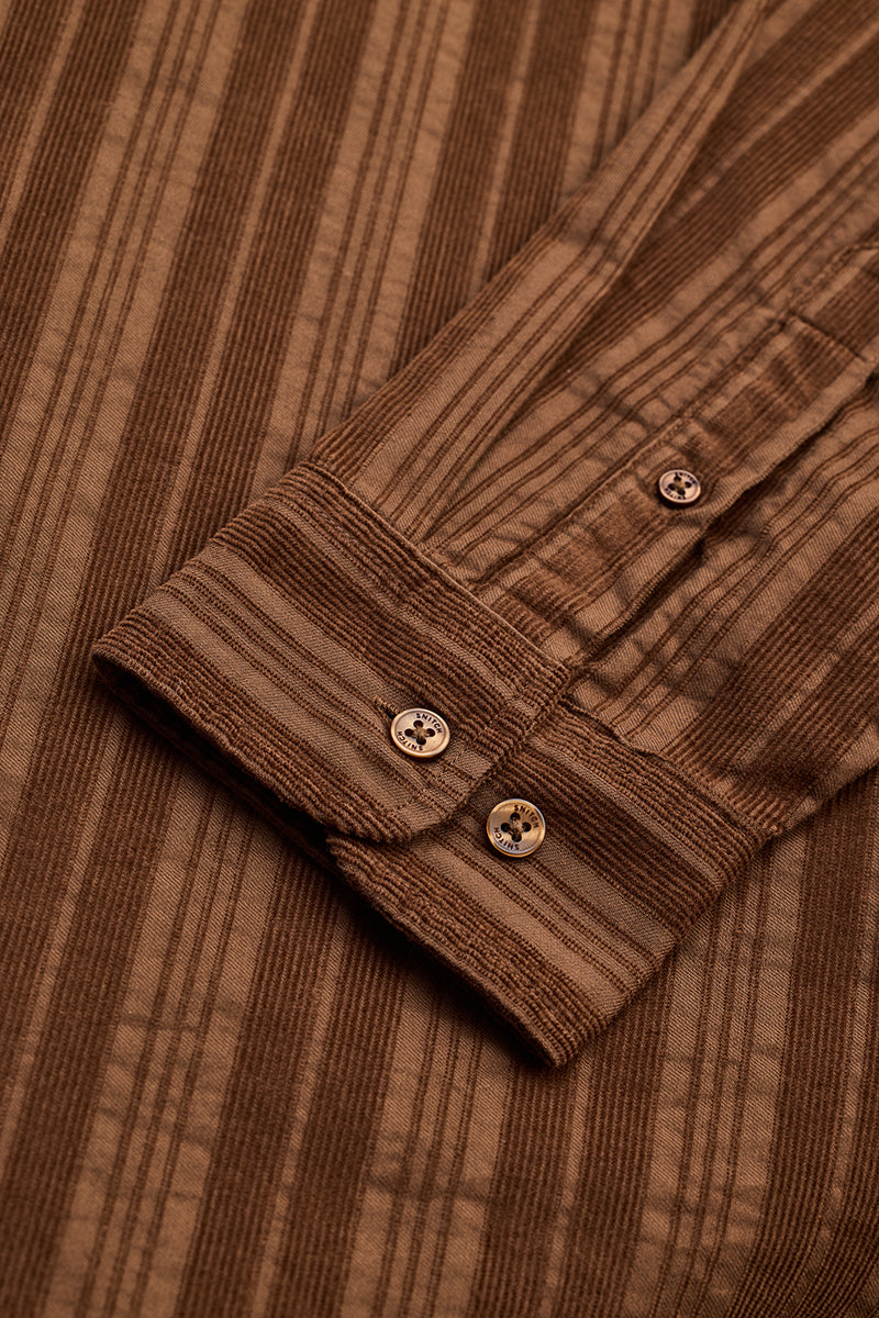 Brown Stripes Corduroy Plus Size Shirt