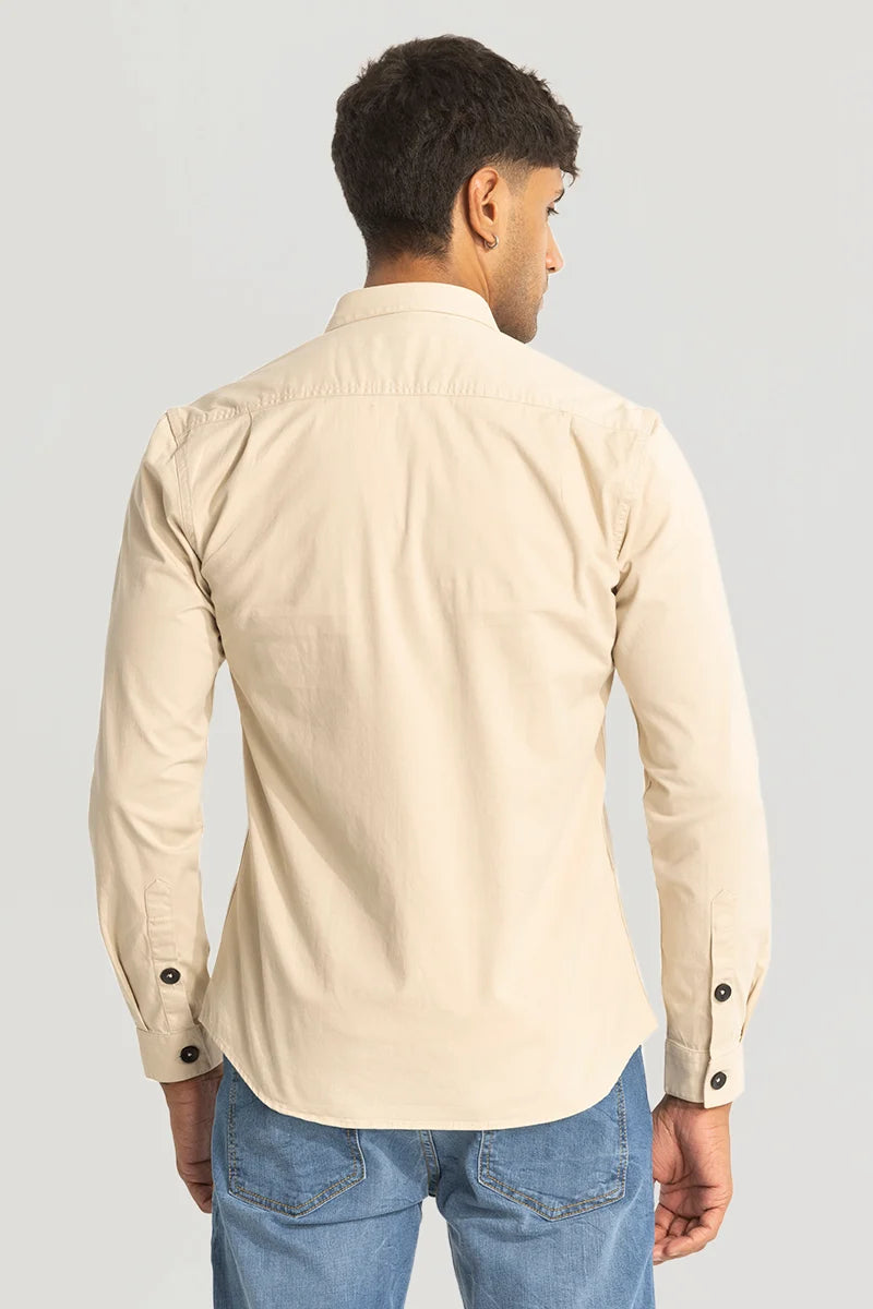 Beige Double Pocket Slim Fit Shirt