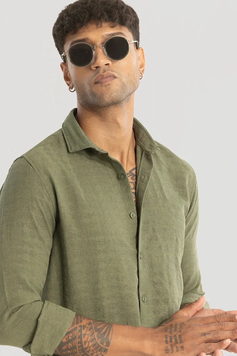 Olive Self-Design Shirt