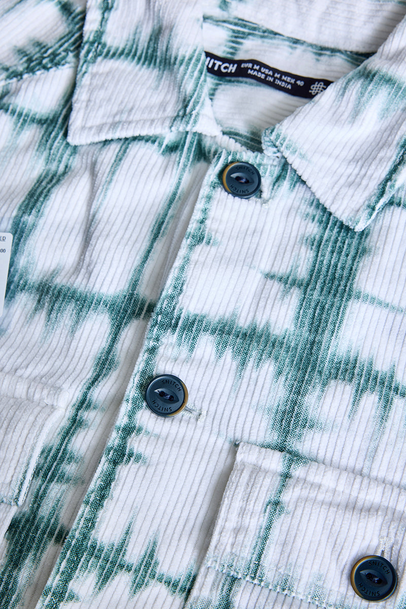 White Abstract Corduroy Overshirt