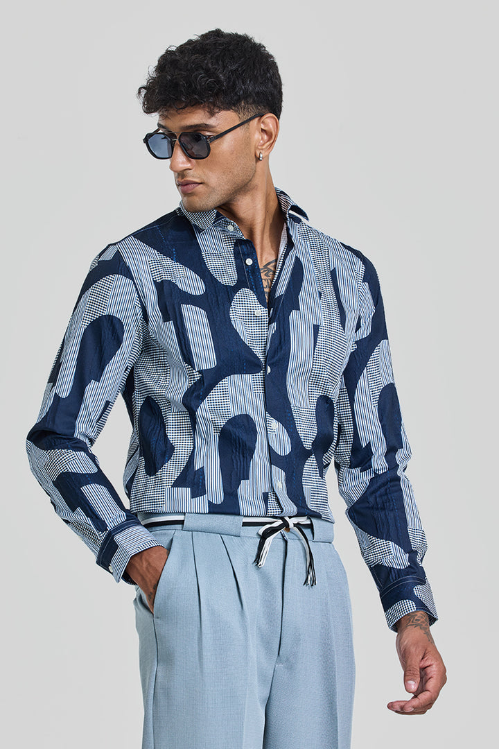 Navy Abstract Slim Fit Shirt