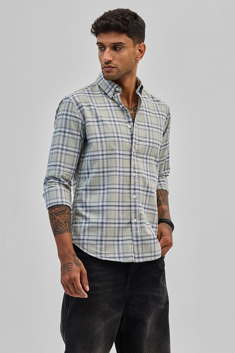 Light Grey Checks Slim Fit Shirt