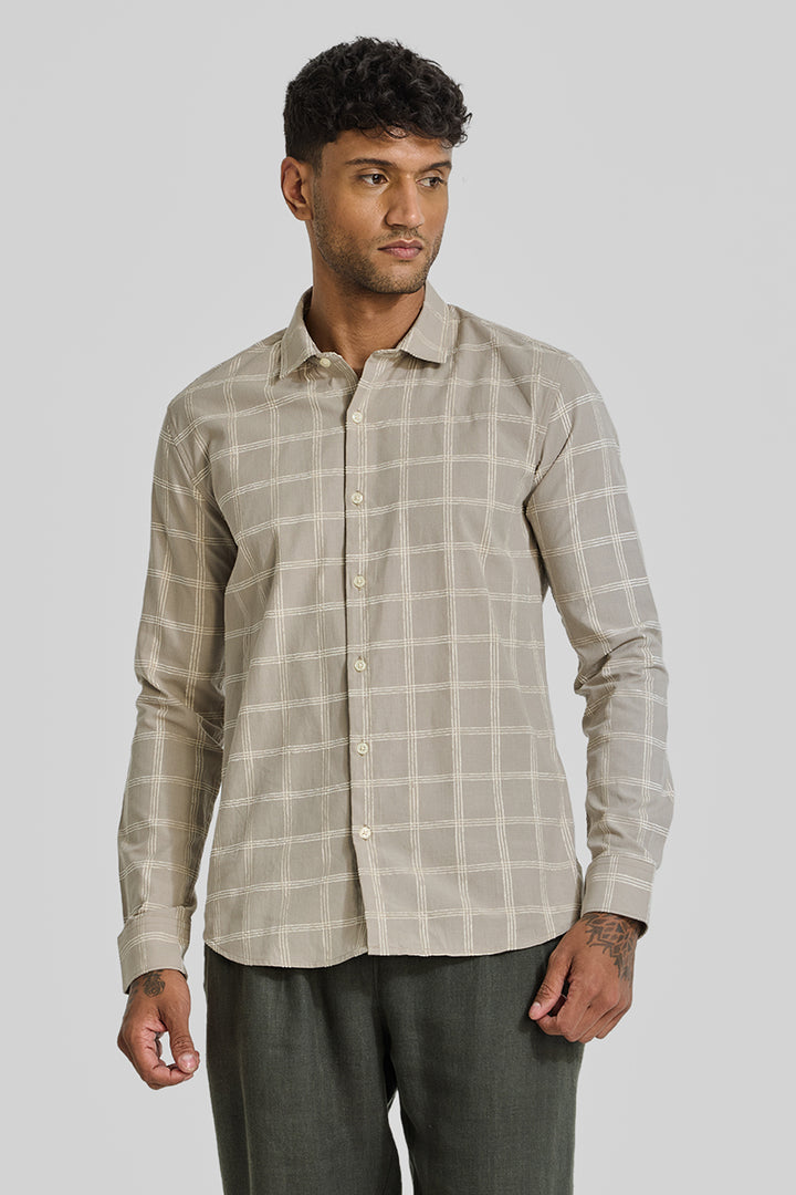 Cream Checks Slim Fit Shirt