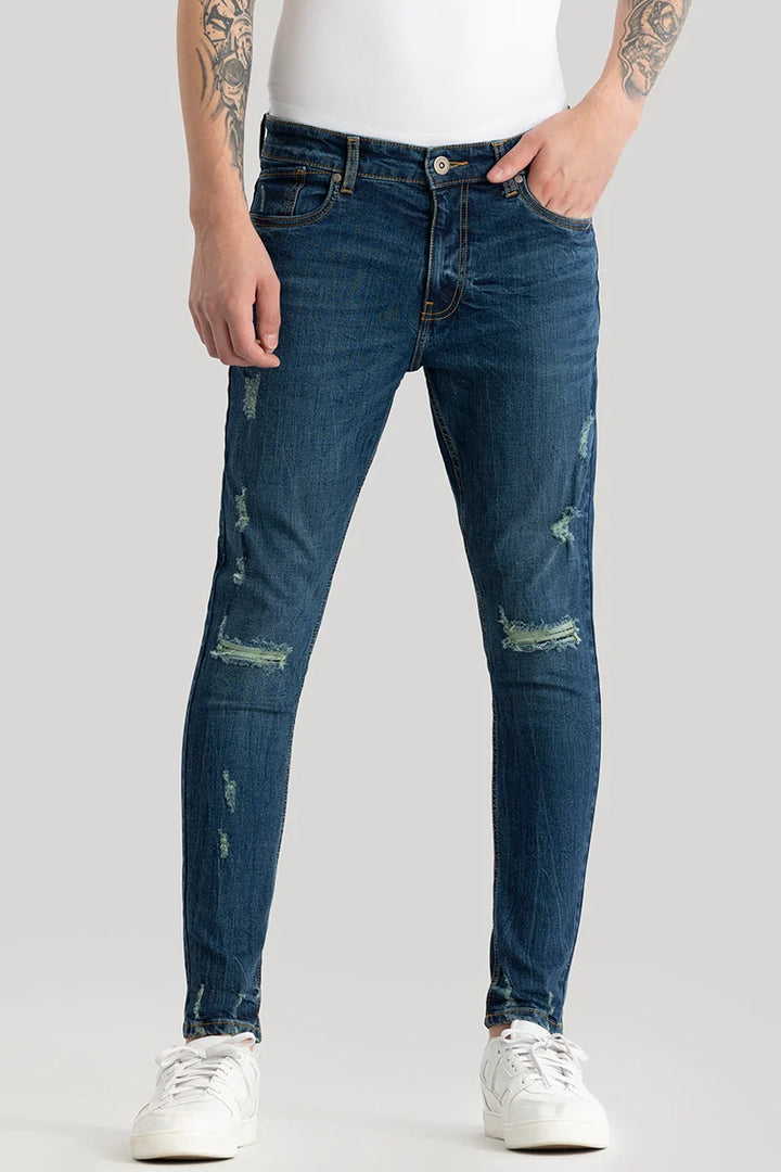 Ilaria Prussian Blue Distressed Skinny Fit Jeans