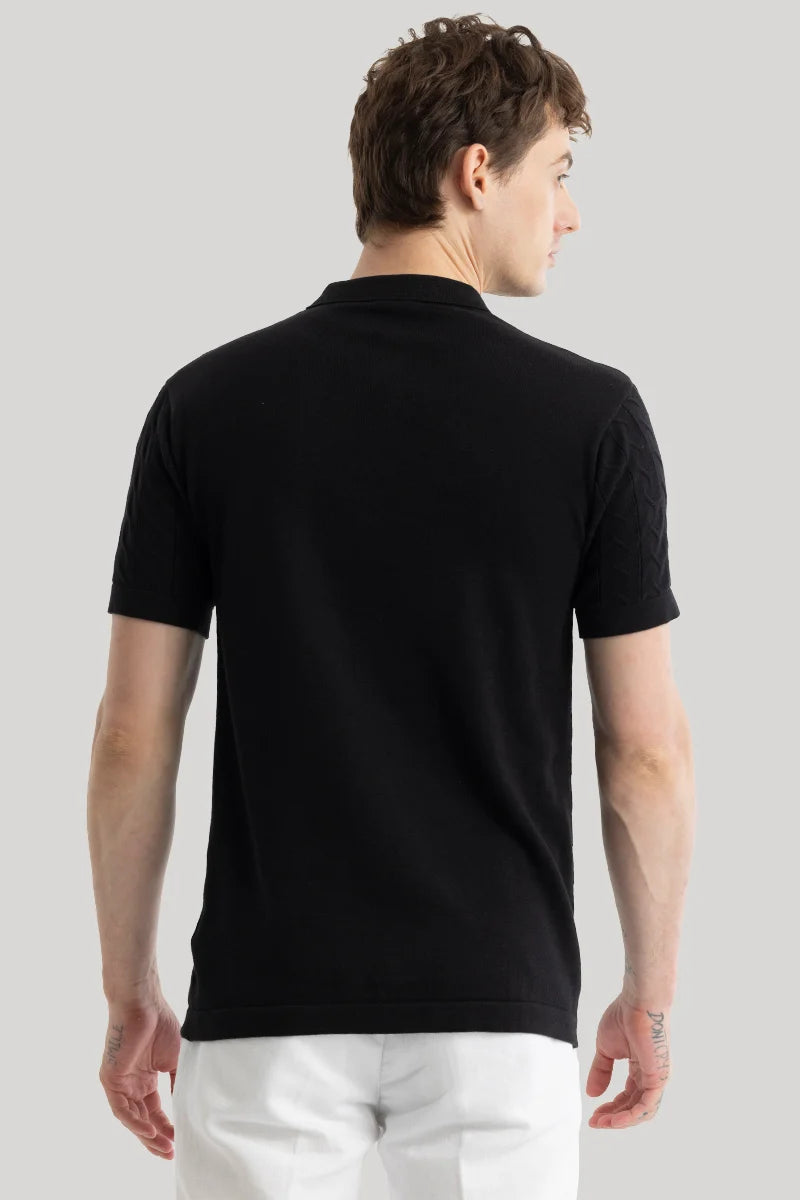 Fresco Black Knitted Polo T-Shirt