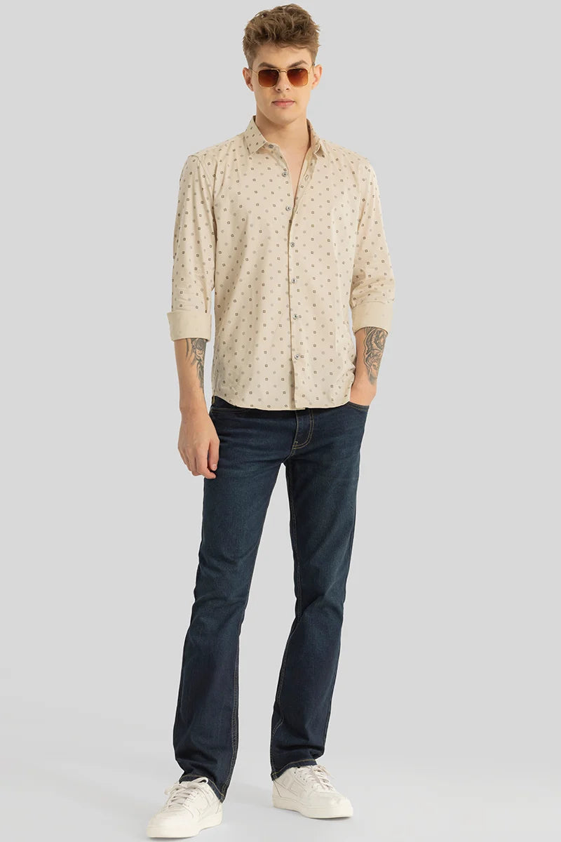 Beige Printed Slim Fit Shirt