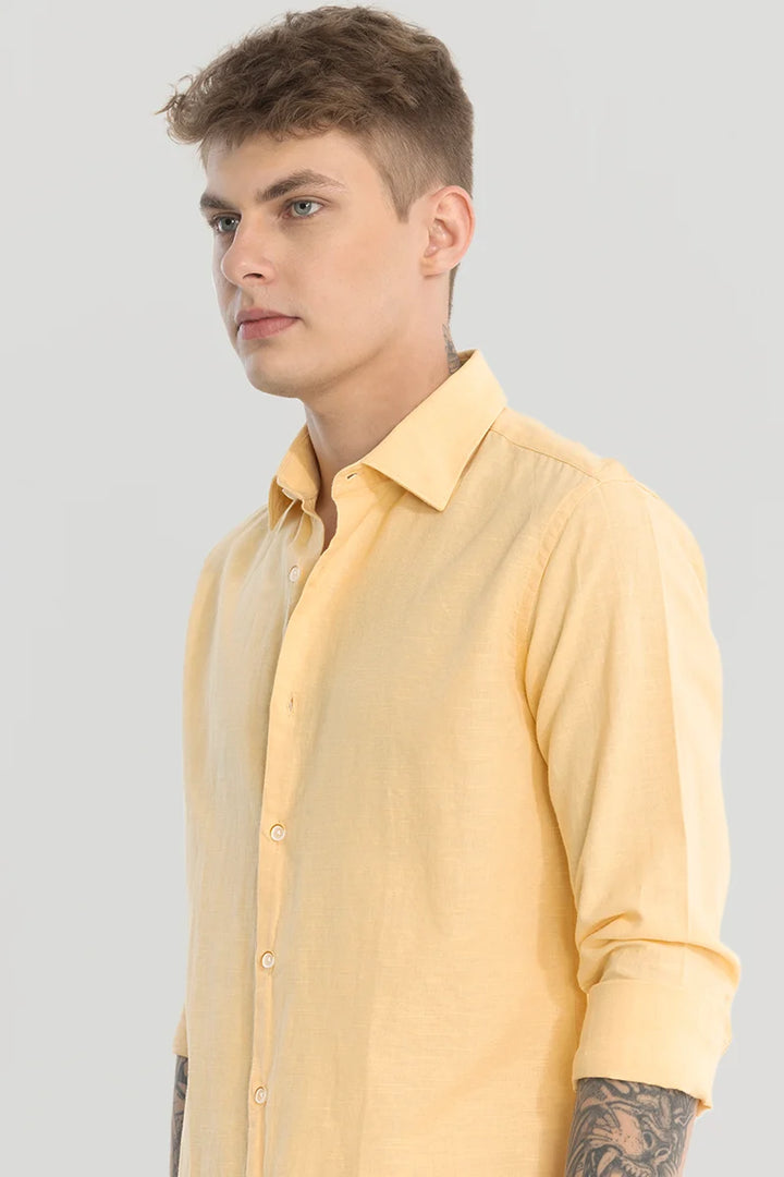 Yellow Plain Linen Blend Shirt