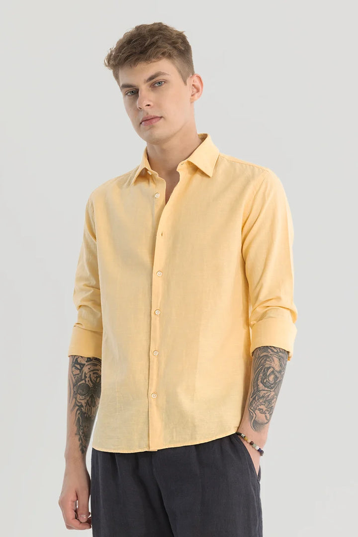 Yellow Plain Linen Blend Shirt