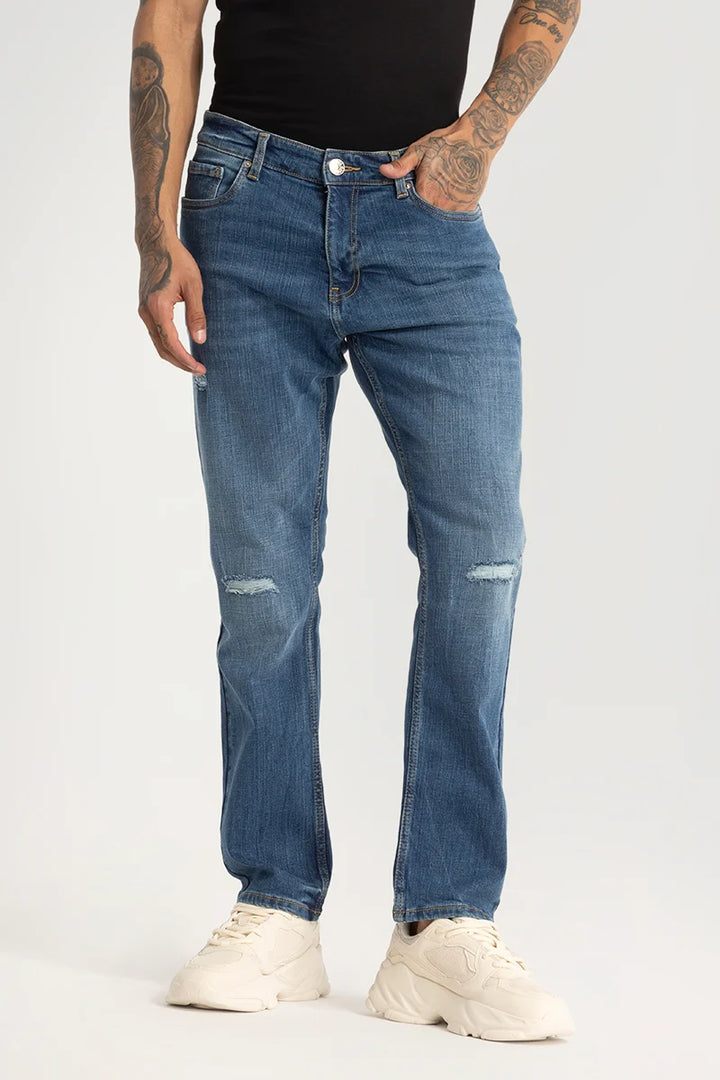 Blue Distressed Regular Fit Jeans