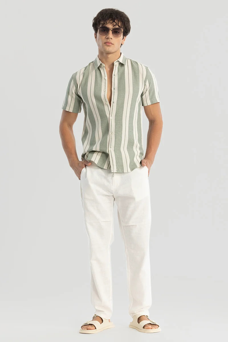 Green Stripes Linen Blend Shirt