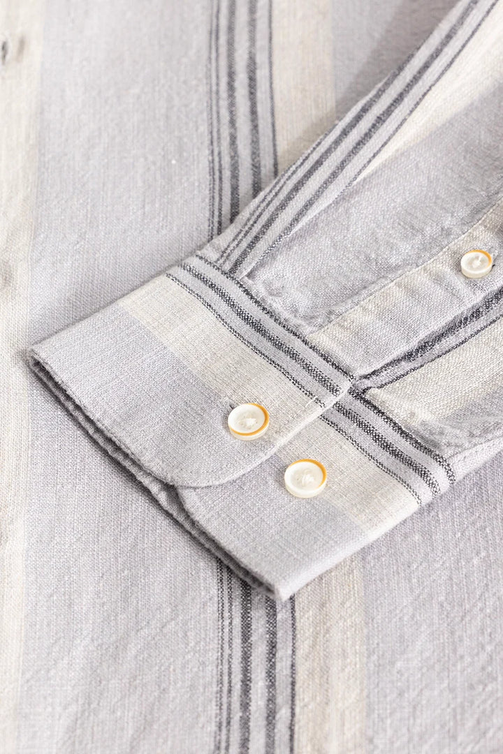 Light Grey Stripes Linen Blend Shirt