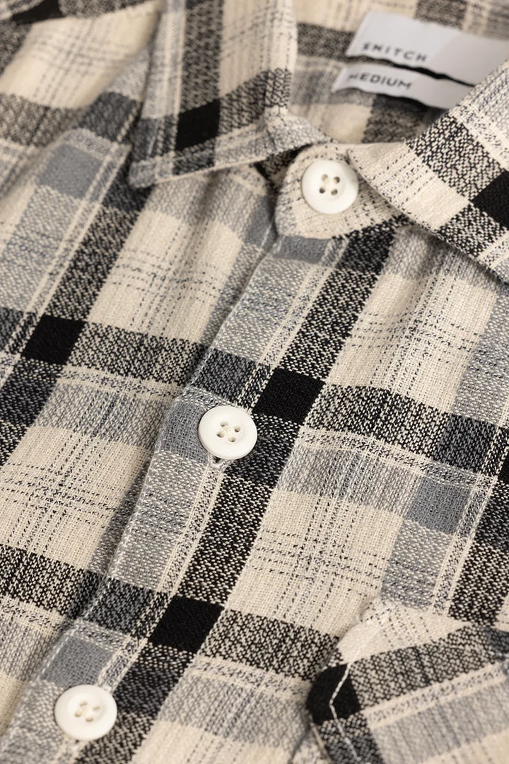 Cream Double Pocket Checks shirt