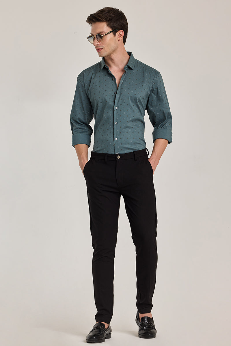 Teal Geometric Slim Fit Shirt