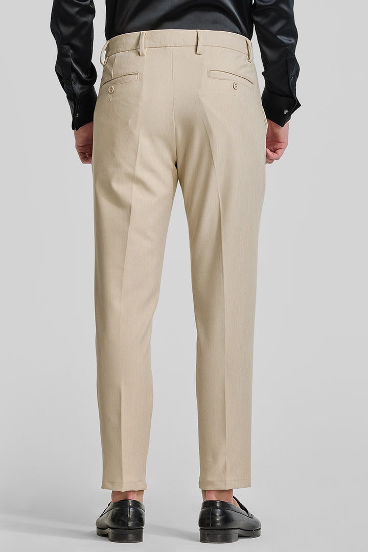 Beige Stretch Slim Fit Trousers