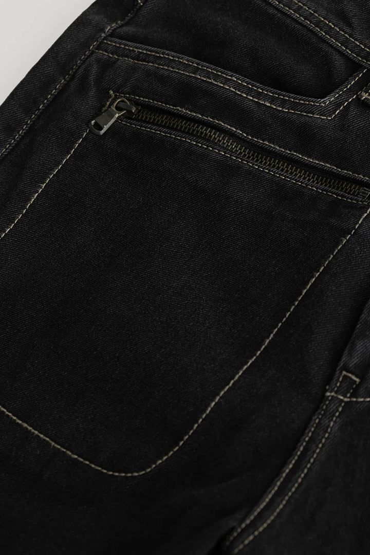 Empyrean Black Plain Straight Fit Cargo Jeans