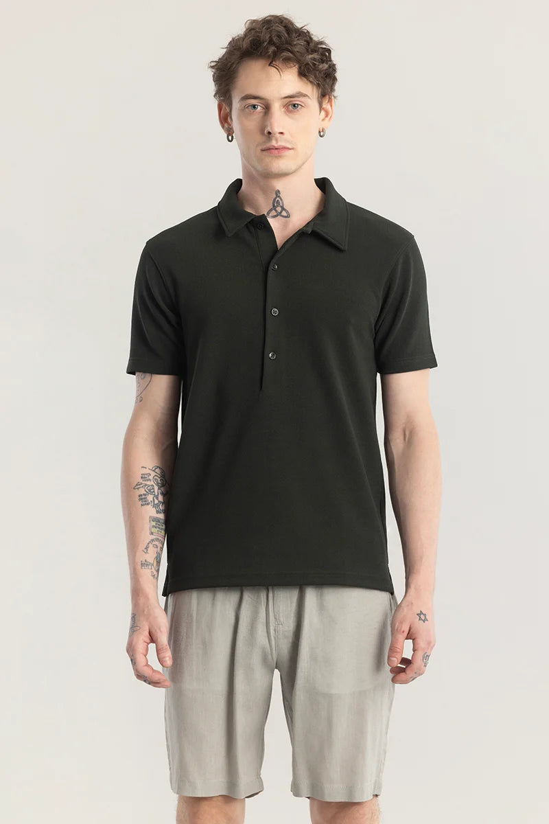 Poloshique Green Plain Polo  T-Shirt