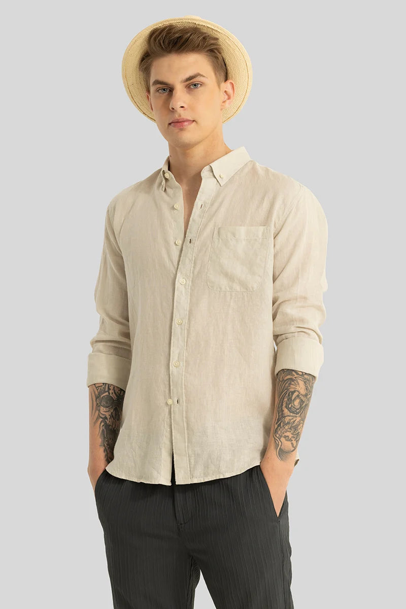 Elementary Cream Plain Pure Linen Shirt