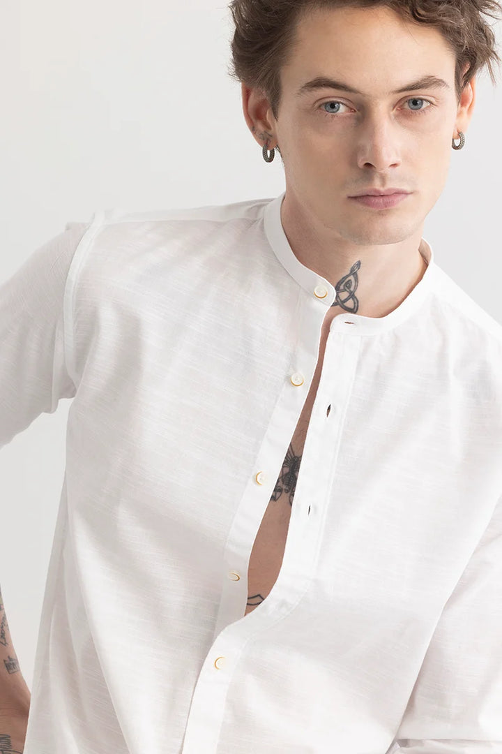 Mandarique White Linen Blend Shirt