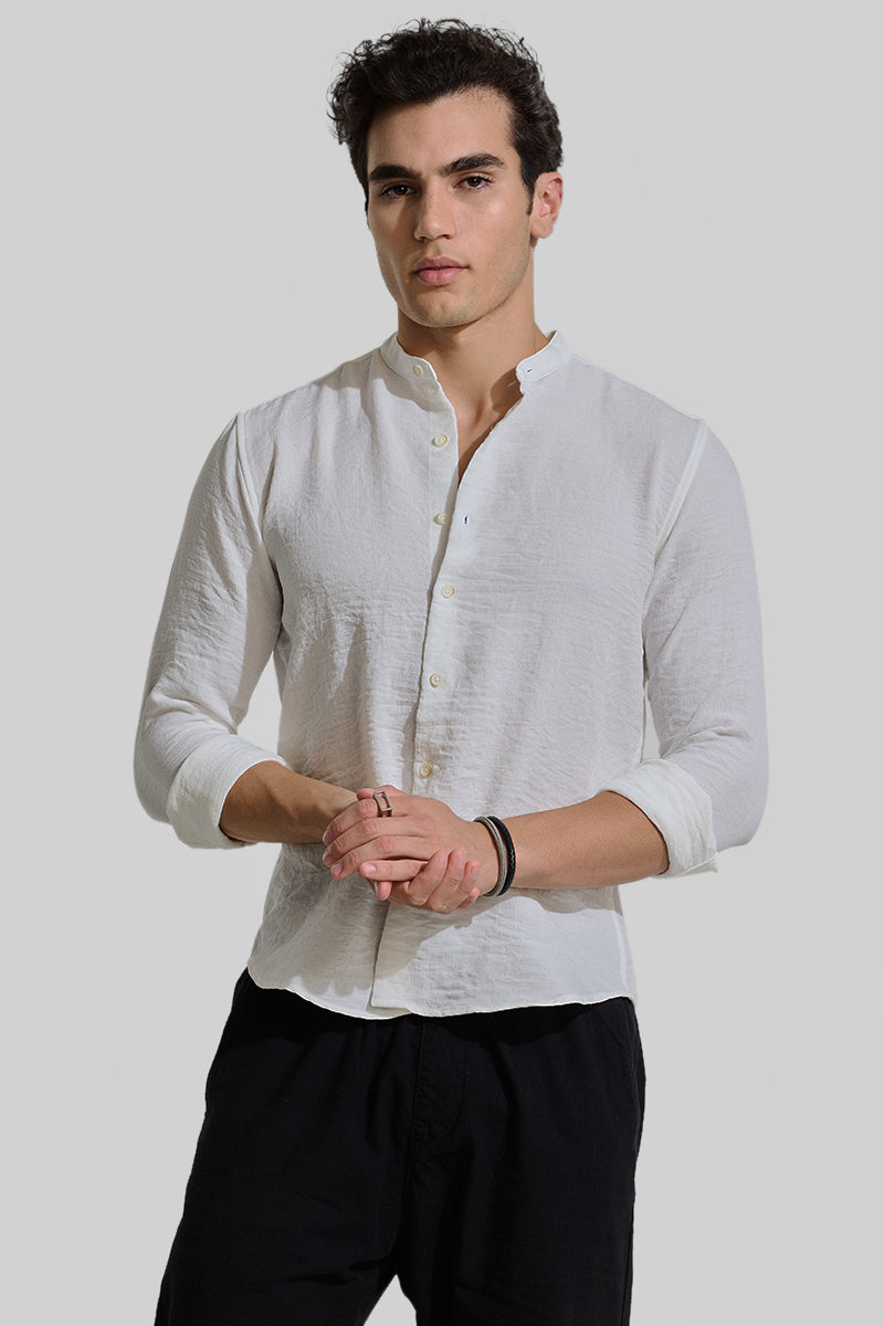 White Mandarin Textured Shirt