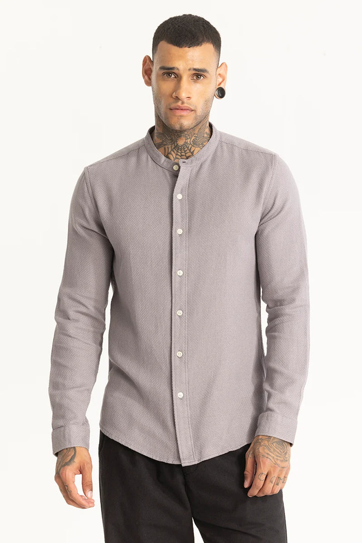 Light Grey Woven Mandarin Shirt