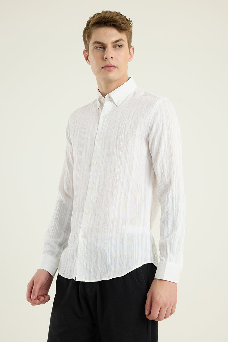 White Textured Slim Fit Shirt