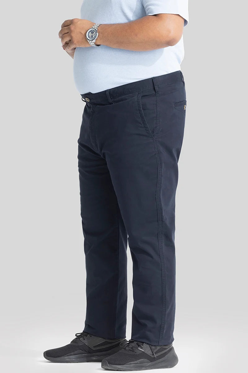 Seemly Greyish Blue Plain Regular Fit Plus Size Chinos