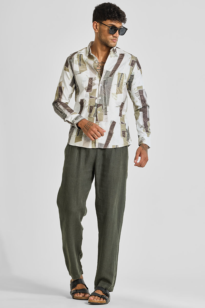 Olive Abstract Slim Fit Shirt