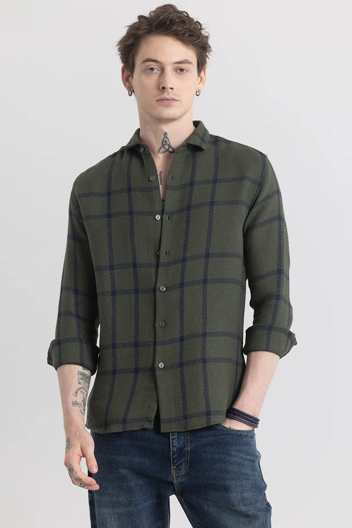 Plaidedge Olive Check Shirt