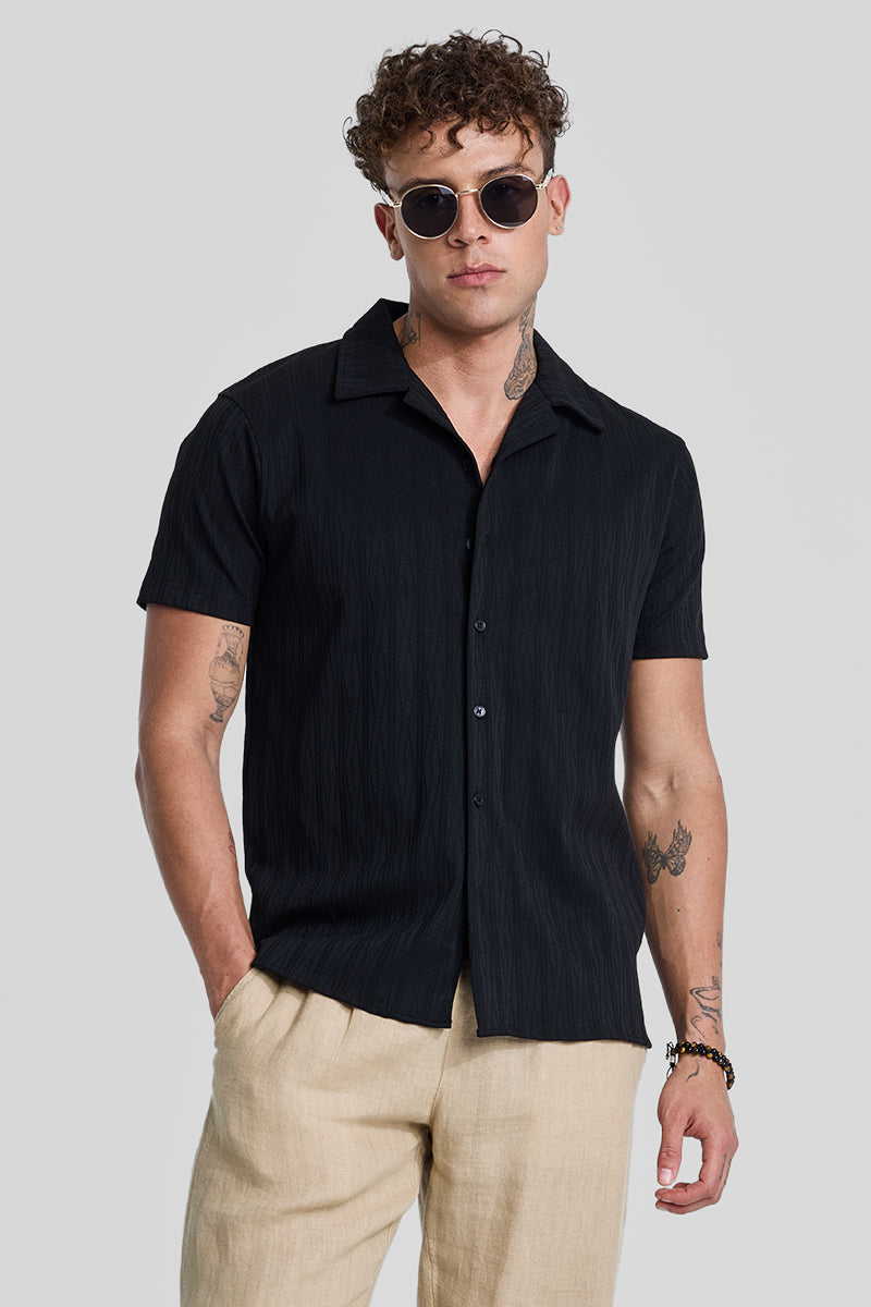 Black Cuban Textured Shirt