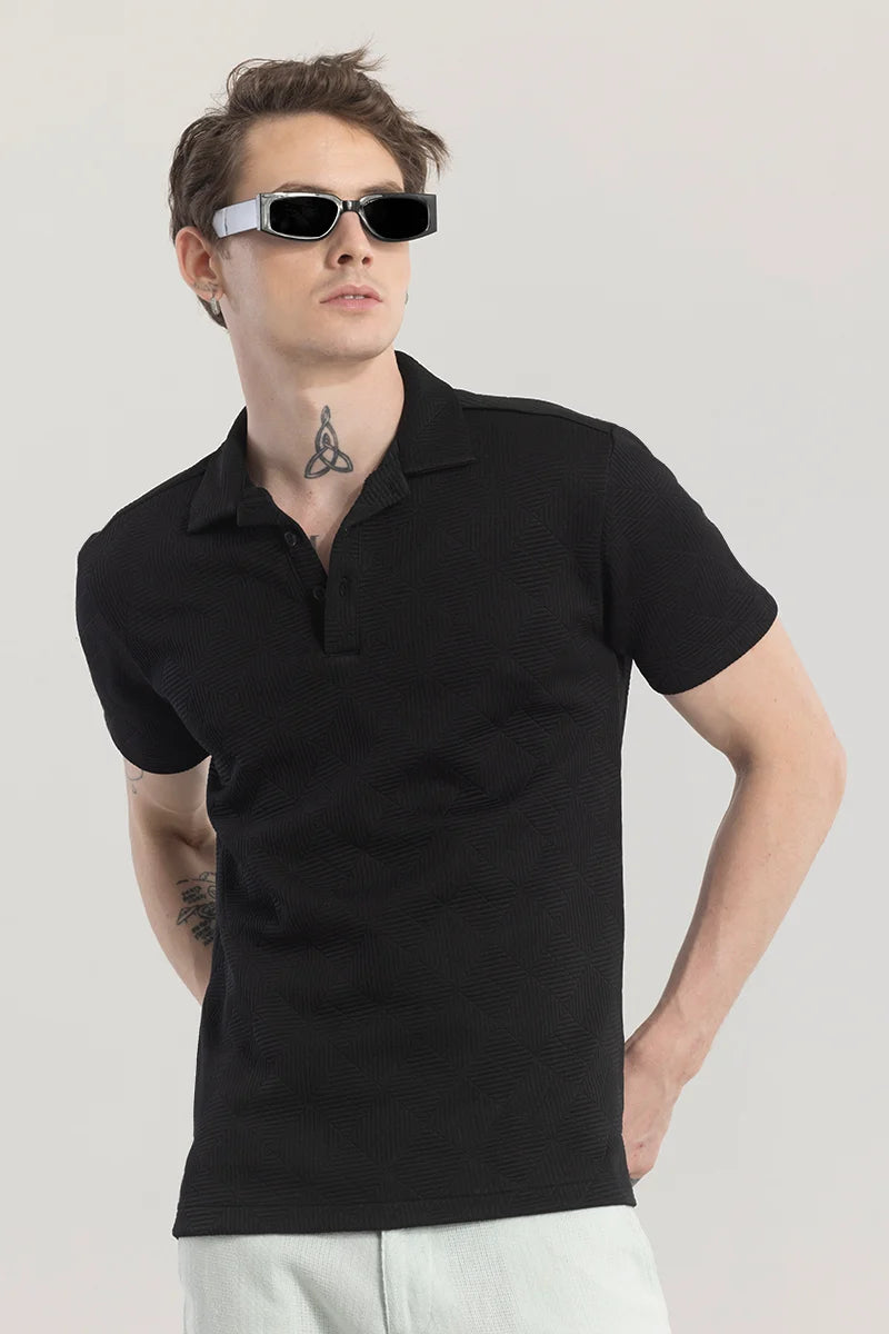 GeoVerve Black Printed Polo T-Shirt