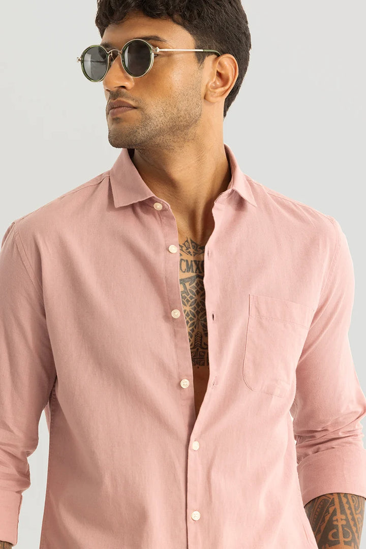 Claudio Peach Plain Linen Shirt