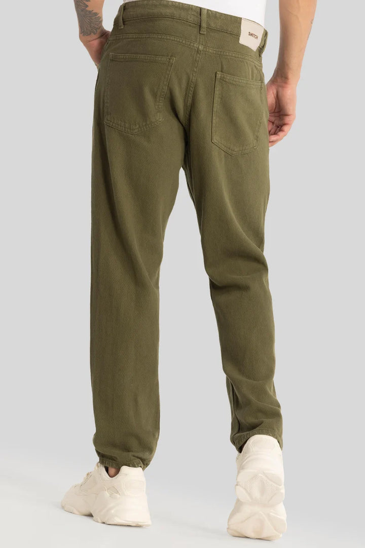 Olive Plain Baggy Fit Jeans