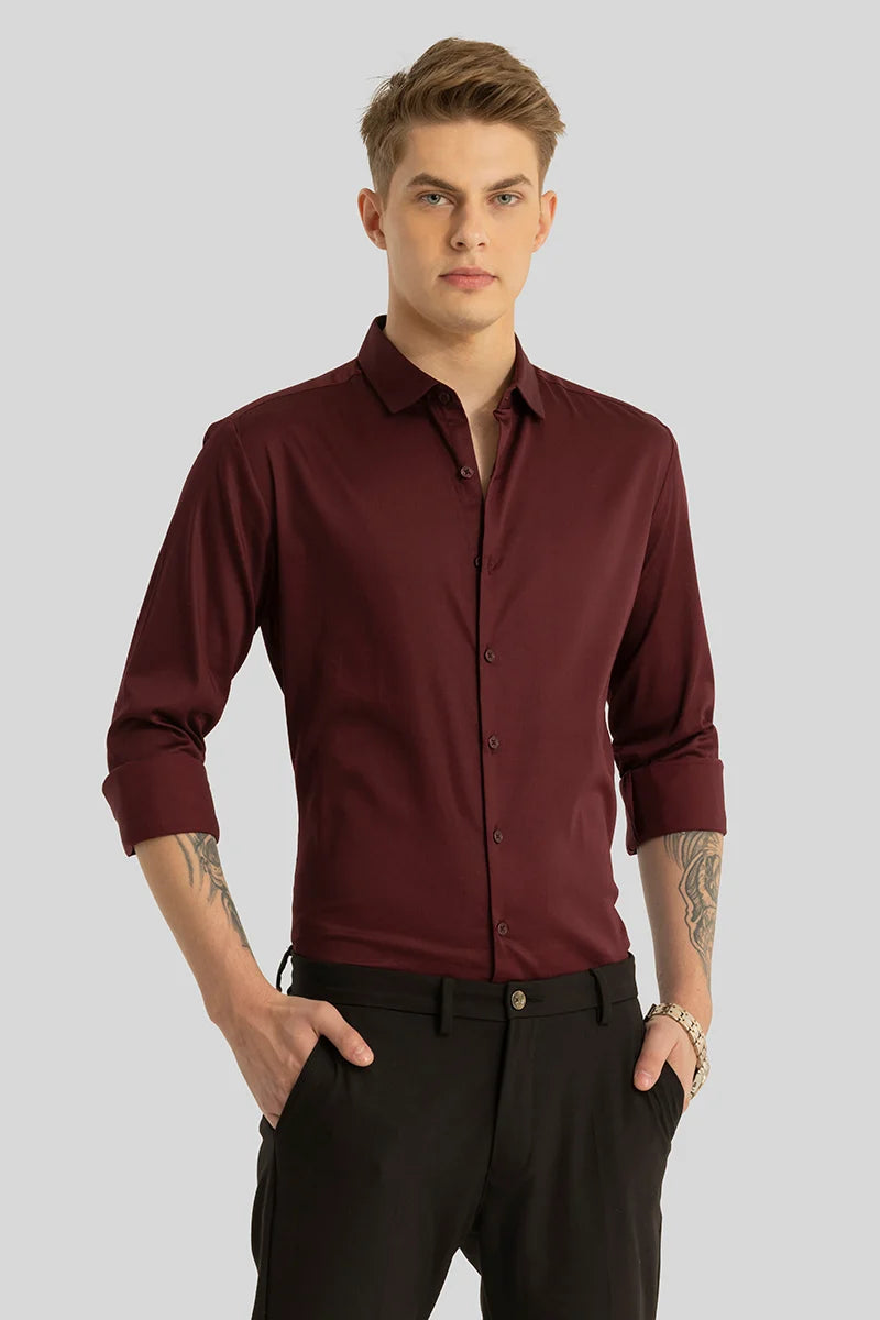 Etnni Maroon Plain Stitchless Shirt