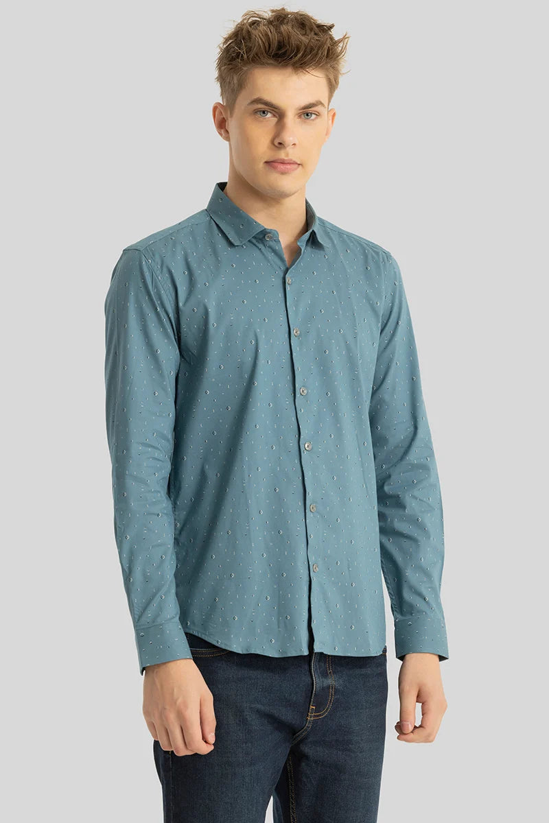 Blue Printed Slim Fit Shirt