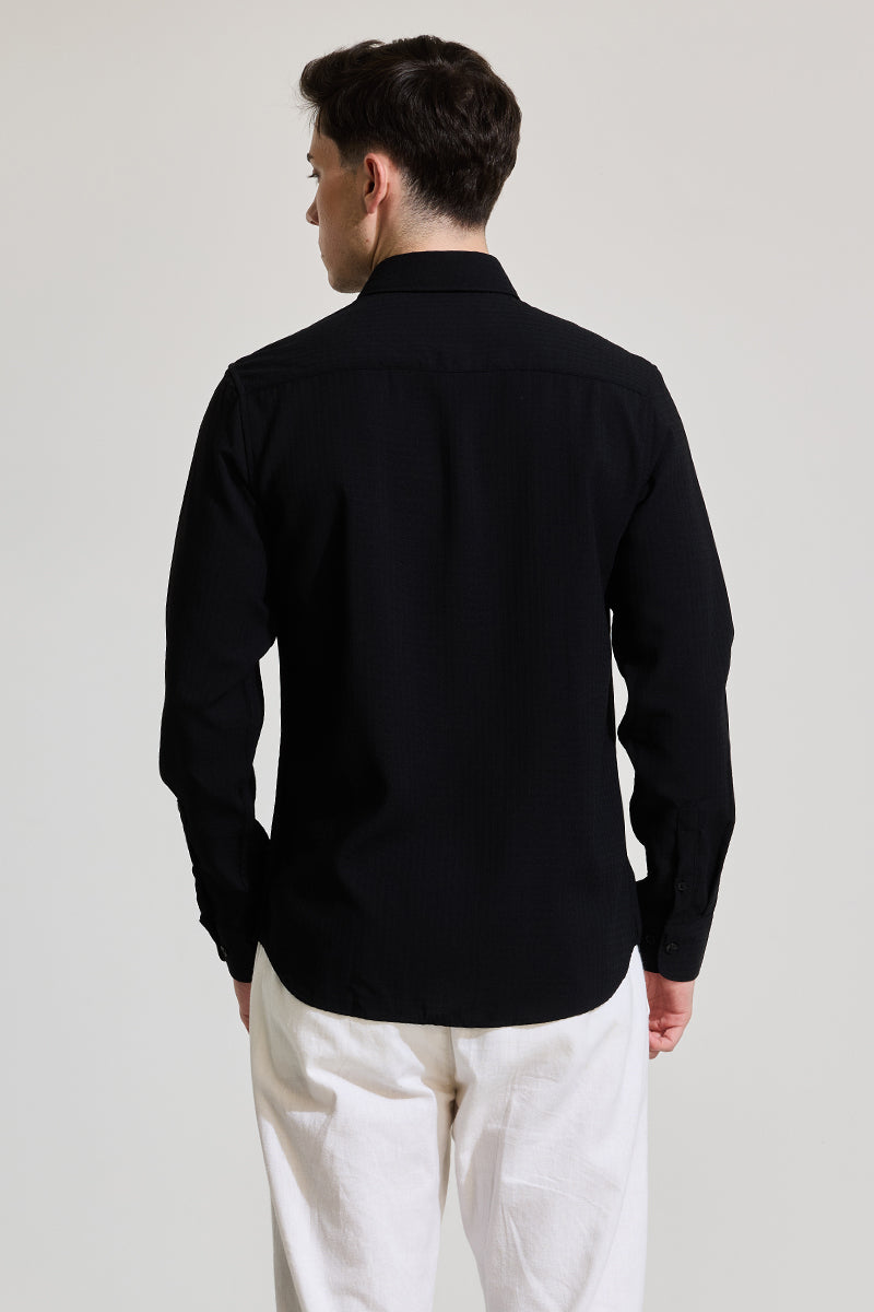 Black Textured Slim Fit Shirt