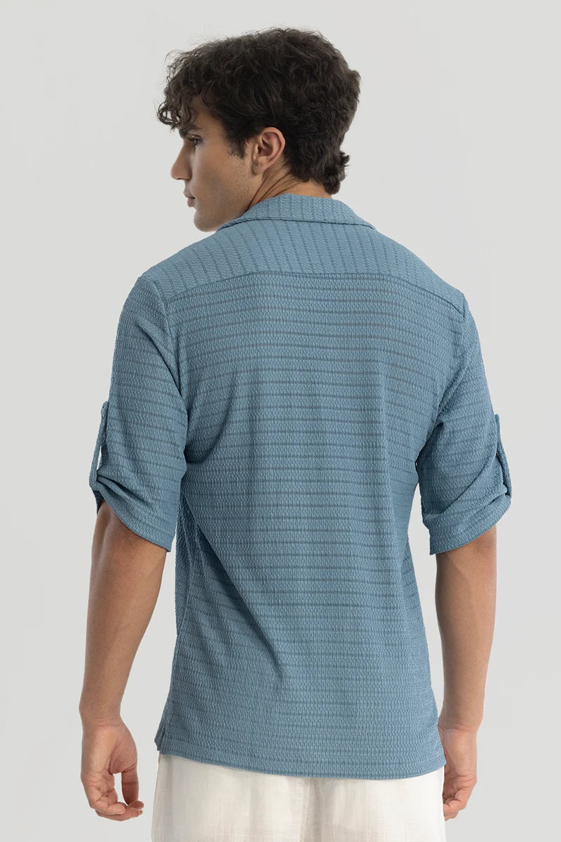 Blue Self-Design Cuban Shirt