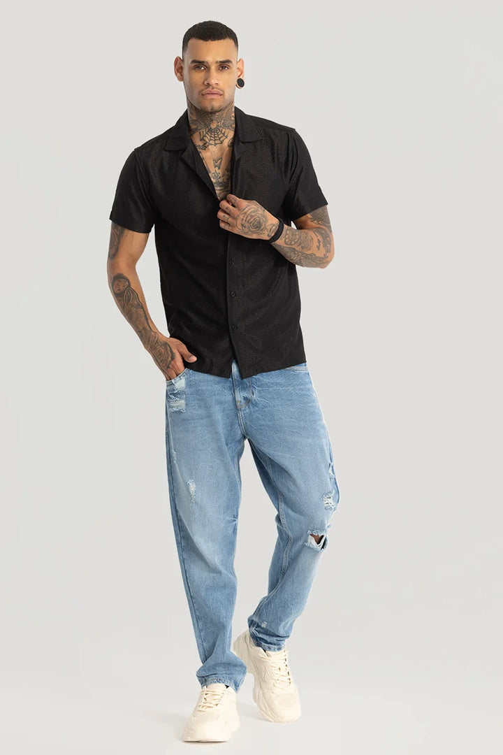 Black Cuban Textured shirt