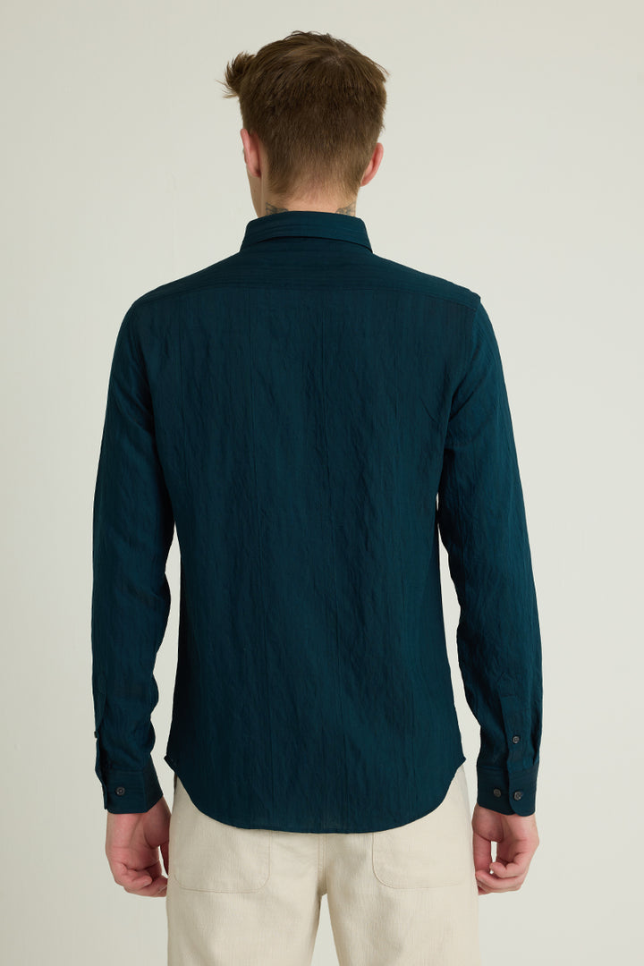 Teal Textured Slim Fit Shirt