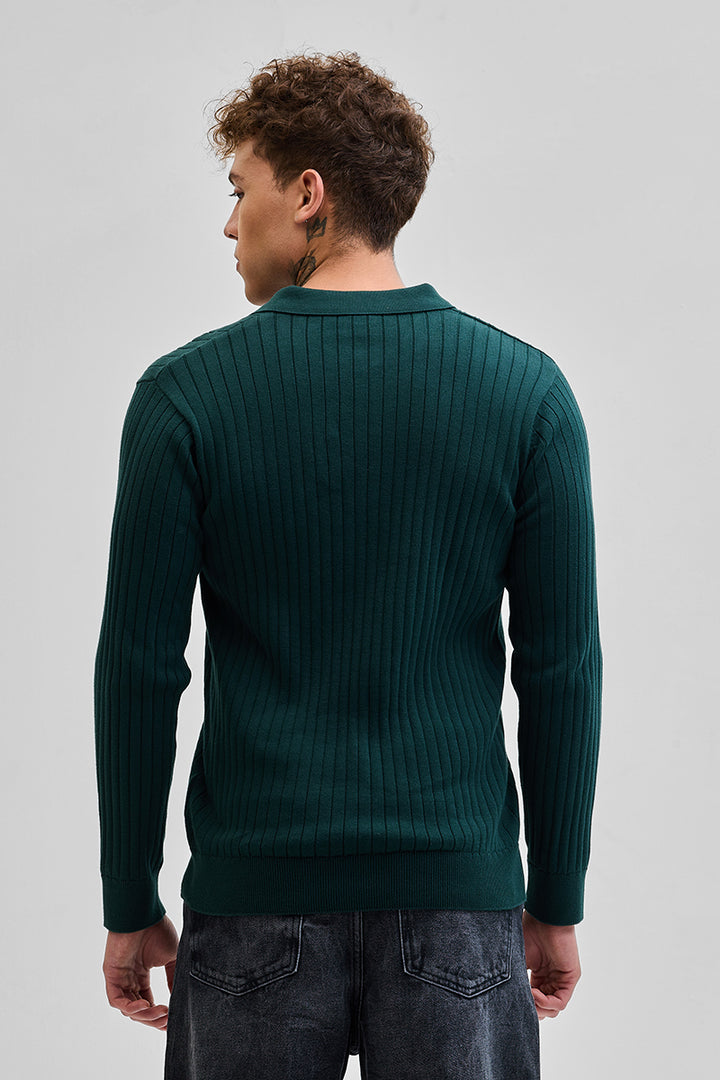 Dark Green Textured Polo T-Shirt