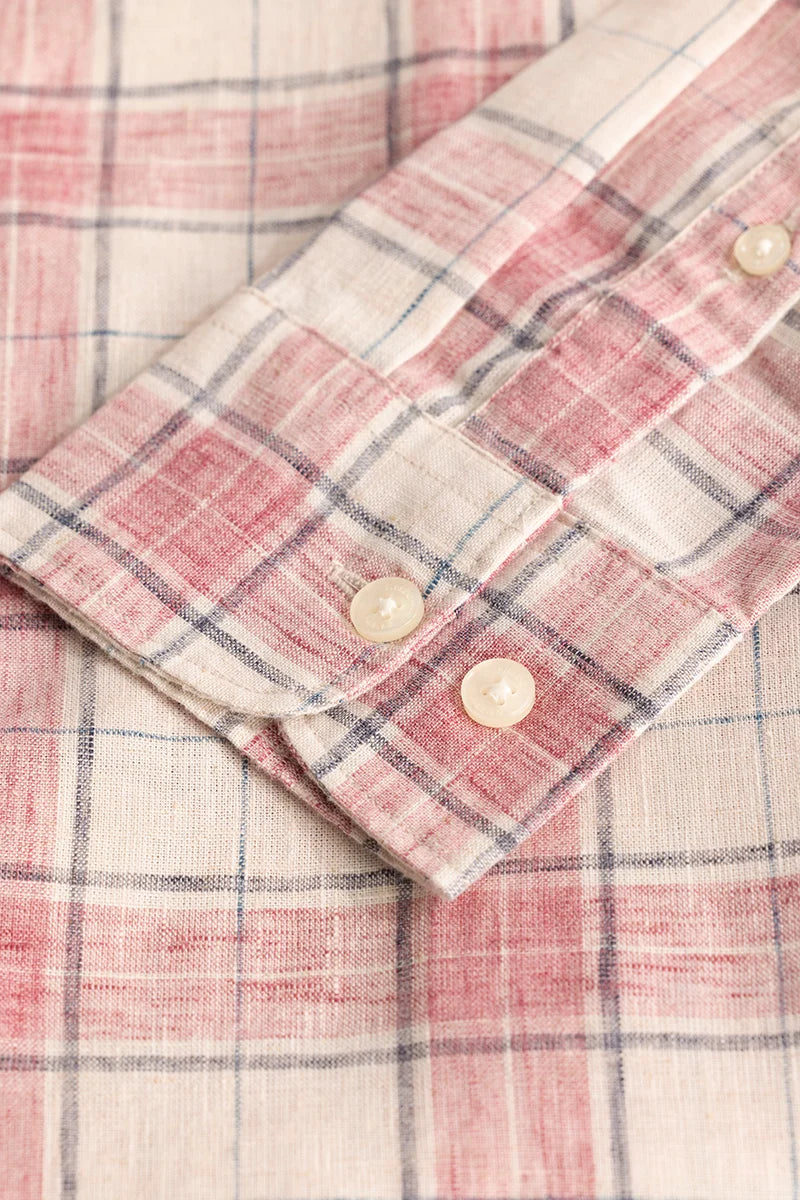 Red Linen Blend Checks Shirt