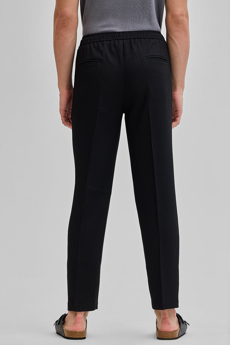 Black Textured Relaxed Fit Trousers