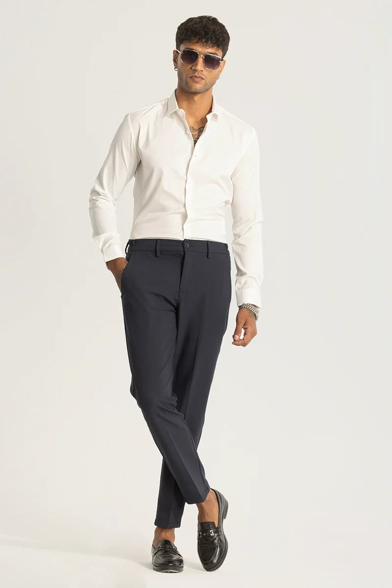 Greyish Blue Slim Fit Trousers