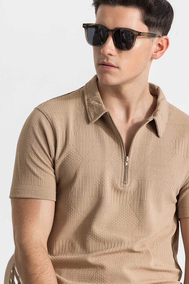 Beige Textured Polo T-Shirt